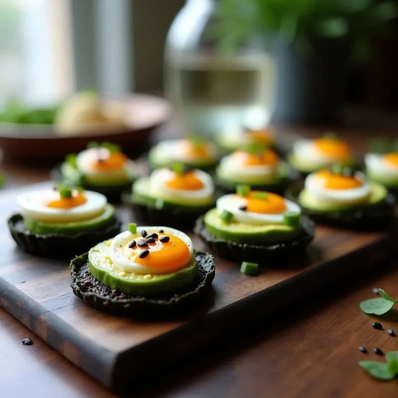 Tartaletas de Algas Nori y Queso de Cabaña con Topping de Huevo de Codorniz: Aperitivo Keto en 8 Minutos