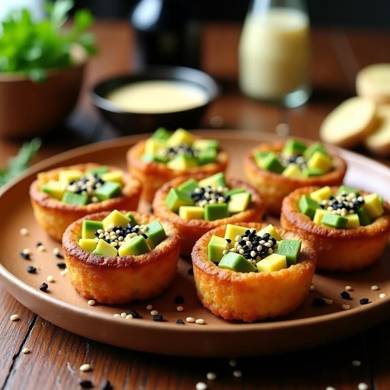 Tartaletas de algas wakame y quinoa: Receta japonesa vegana en airfryer con salsa de sésamo