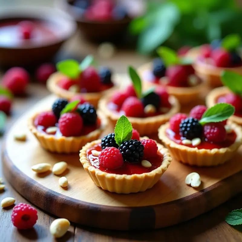 Tartaletas de Alguns y Queso de Macadamia con Vinagreta de Frutos Rojos: Aperitivo Australiano Gourmet