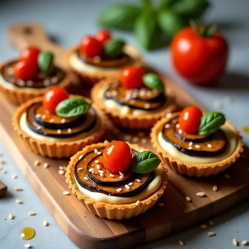 Tartaletas de Base de Almendra con Crema de Berenjena Ahumada y Tomates Cherry: Entrante Vegano