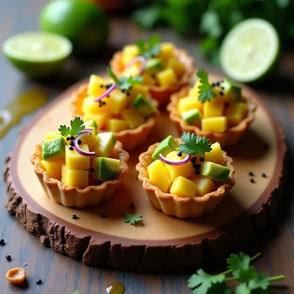 Tartaletas de Masa de Almendra con Ceviche de Mango y Aguacate: Aperitivo Peruano Crudivegano