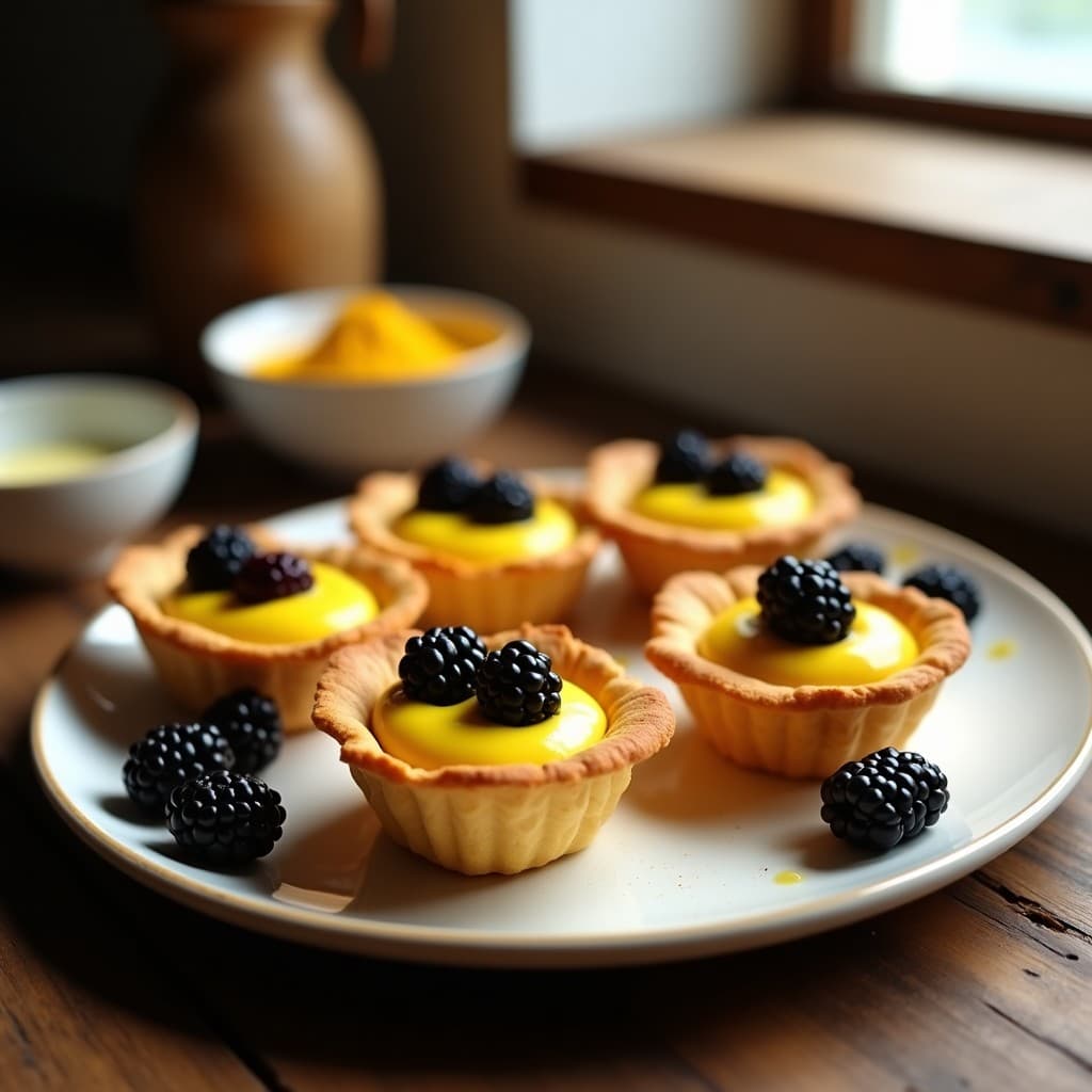 Tartaletas de Masa de Almendra con Crema de Cúrcuma y Zarzamora: Postre Sin Gluten en Airfryer