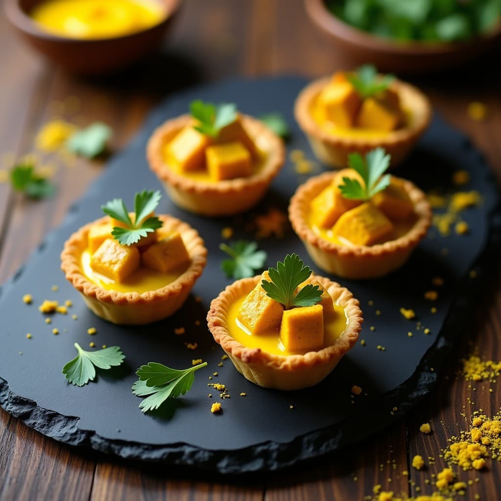 Tartaletas de Masa de Almendra con Crema de Cúrcuma y Pollo al Curry: Entrante Indio Keto