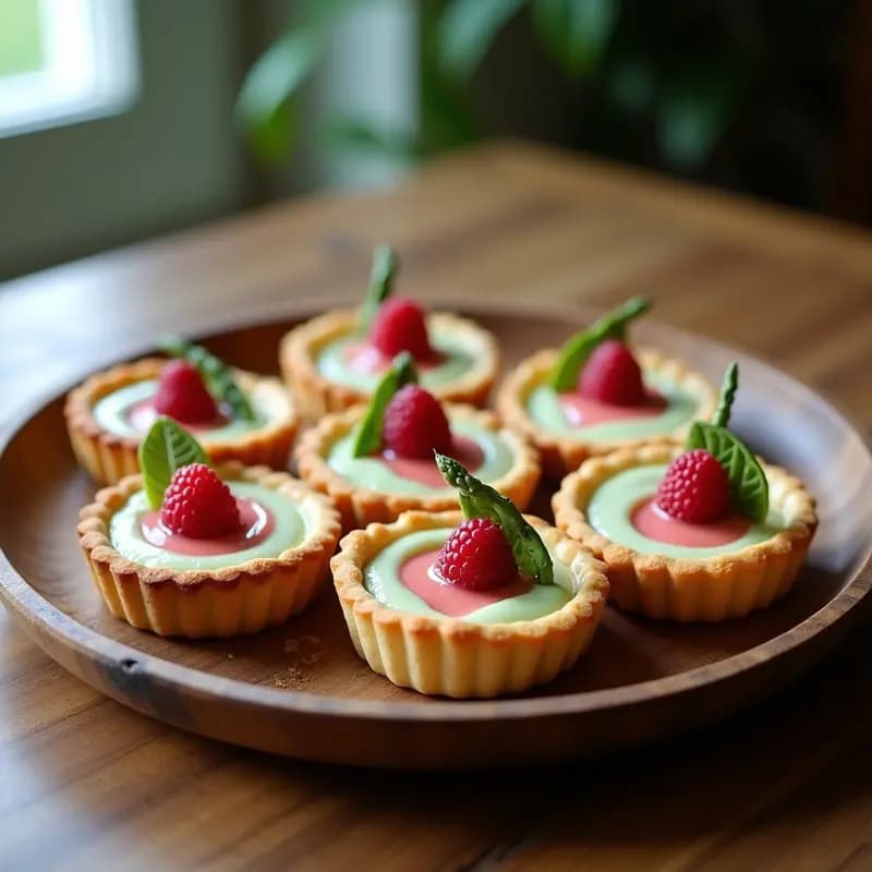 Tartaletas de Masa de Almendra con Crema de Espárragos Triguos y Vinagreta de Frambuesa