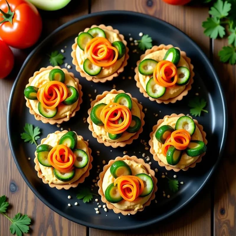 Tartaletas de Masa de Almendra con Relleno de Hummus y Verduras en Espiral