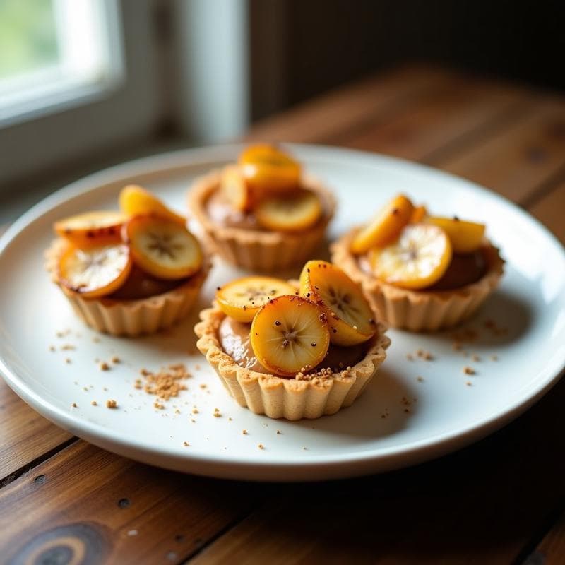 Tartaletas de Masa de Arroz con Crema de Cacahuete y Plátano Caramelizado: Postre Sin Gluten en 15 Minutos
