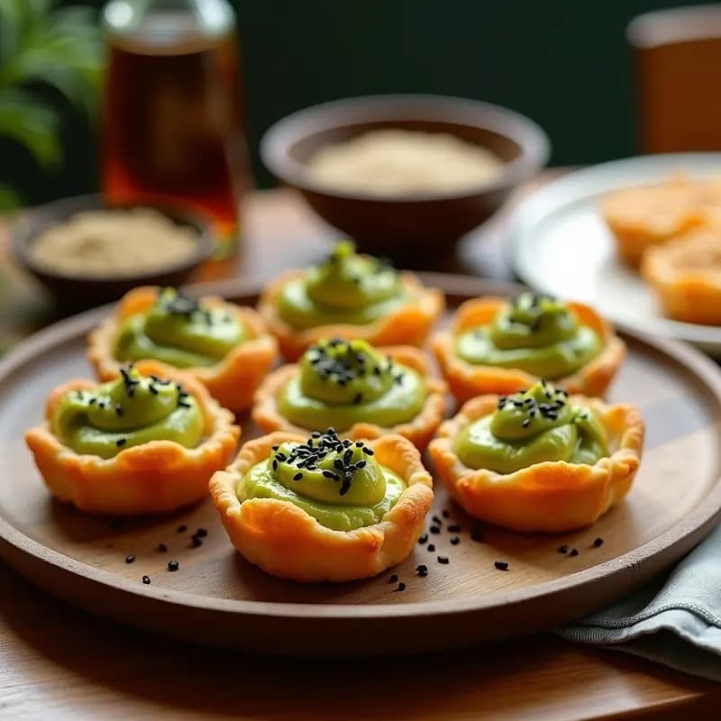 Tartaletas de Arroz Inflado con Guacamole y Semillas de Sésamo: Aperitivo Coreano Crujiente