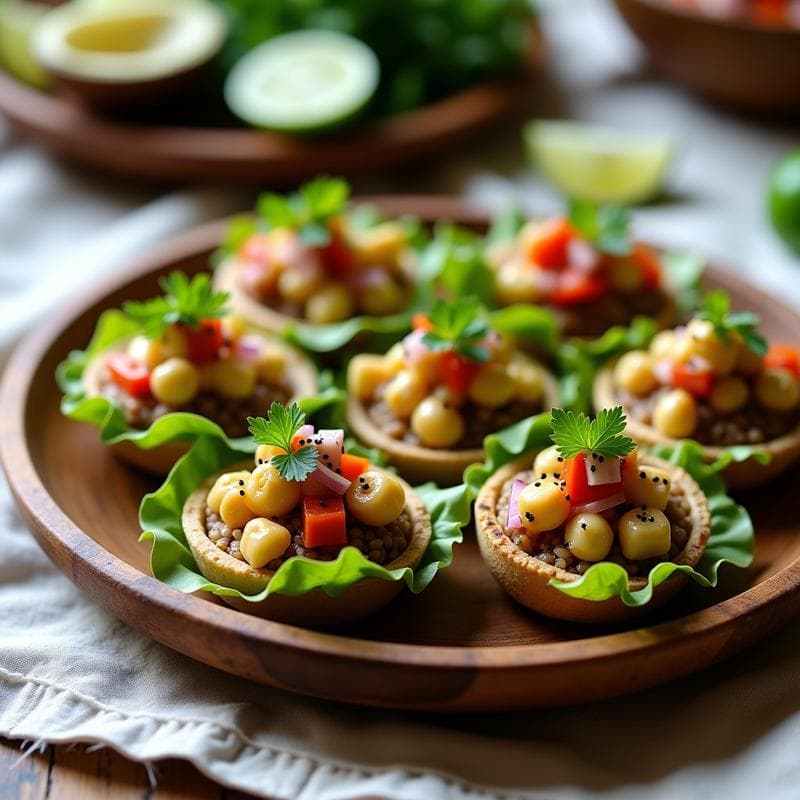 Tartaletas de Arroz Salvaje con Ceviche de Champiñones y Lima: Aperitivo Vegano Sin Cocción