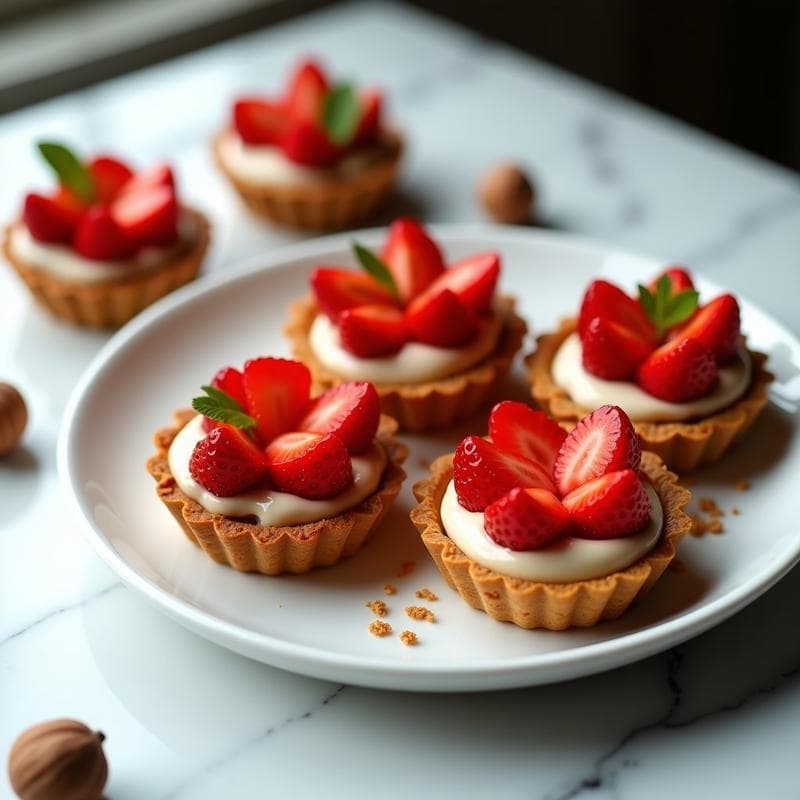 Tartaletas de Base de Avellana con Crema de Marrón y Fresas: Postre Sin Horno y Sin Azúcar