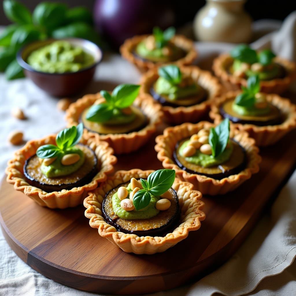 Tartaletas de Base de Avena con Relleno de Berenjena Asada y Pesto de Albahaca
