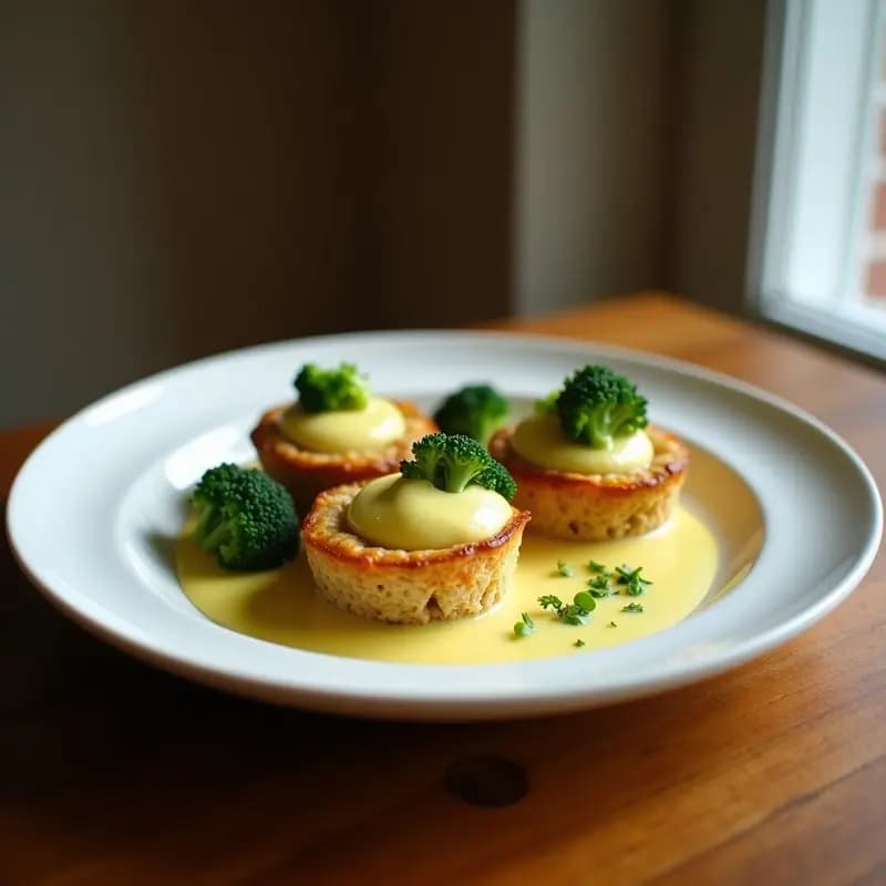 Tartaletas de base de avena y coco con relleno de crema de brócoli y curry: Aperitivo indio vegano