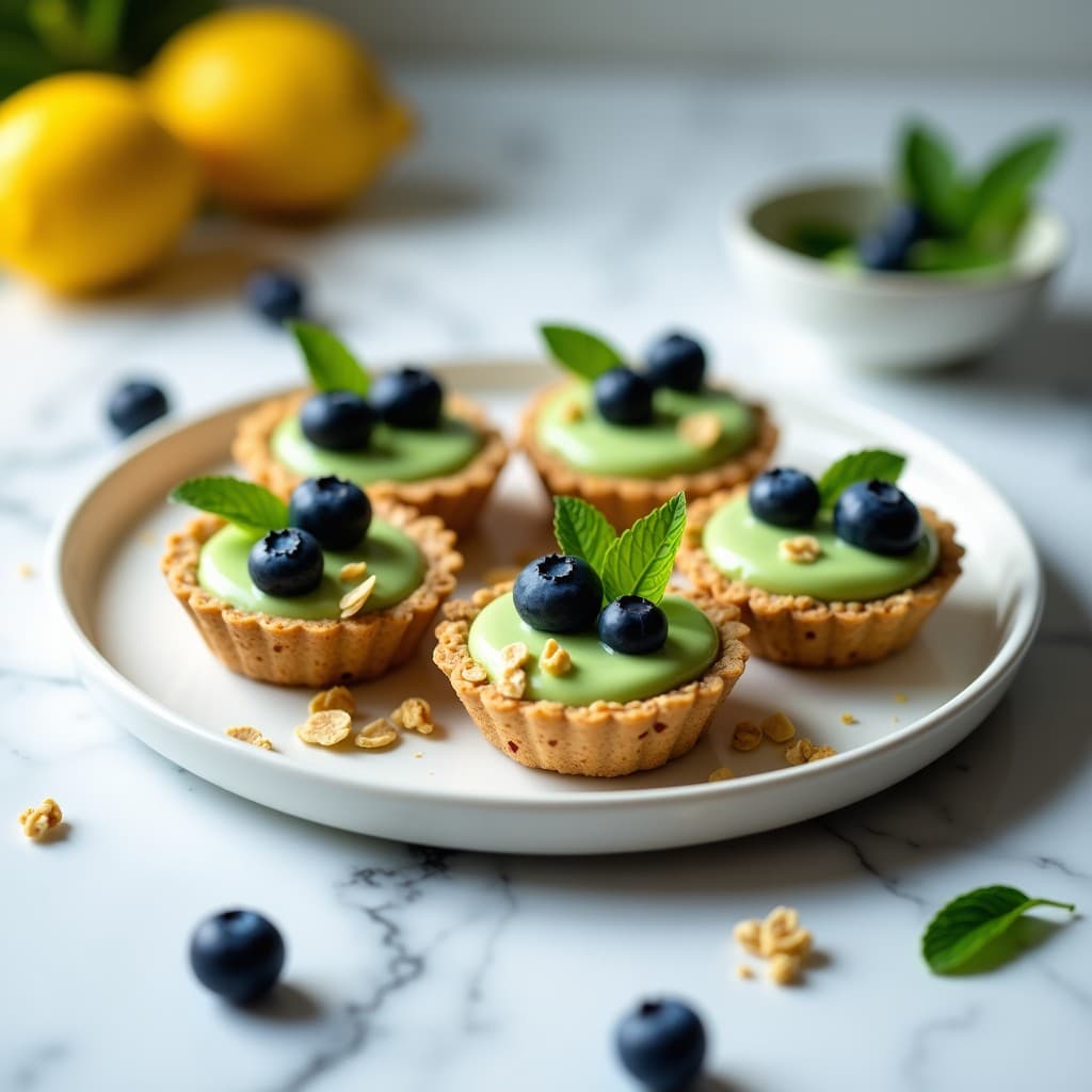 Tartaletas de Base de Avena con Crema de Moringa y Arándanos: Postre Detox Sin Azúcar