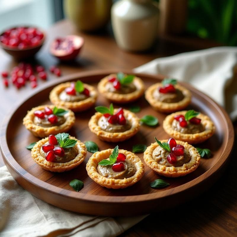 Tartaletas de Baba Ganoush y Granada sobre Base de Semillas: Entrante Libanés Sin Horno