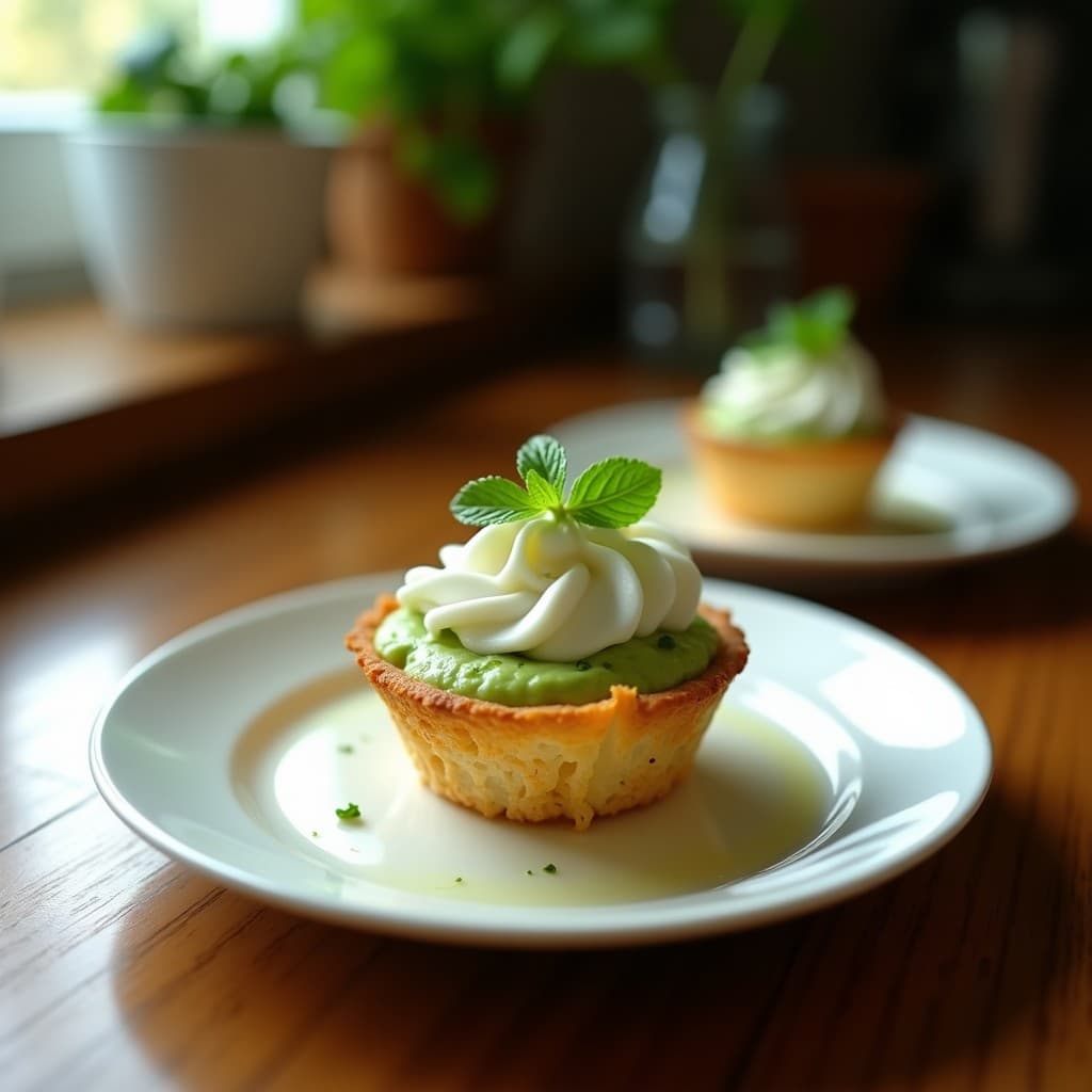 Tartaletas de Base de Coco con Crema de Guisantes y Mentol: Entrante Francés Vegano