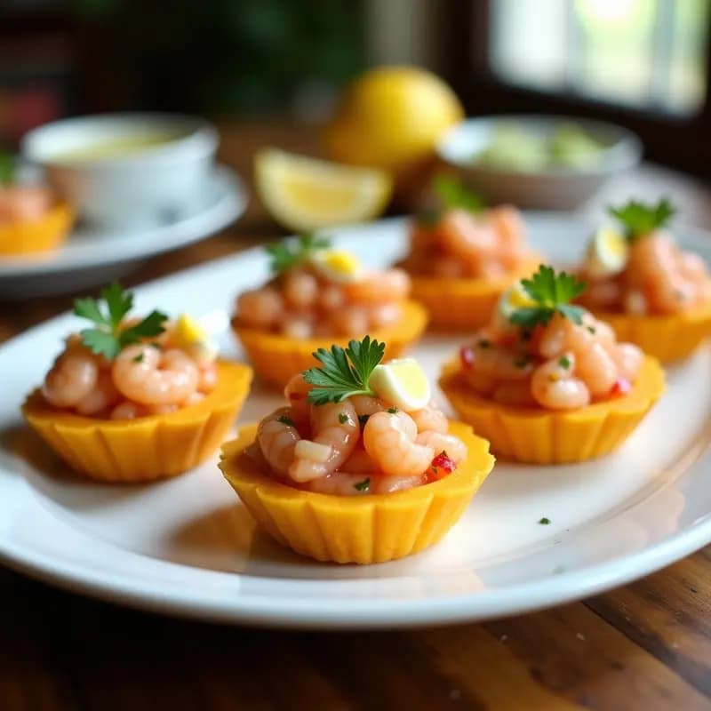 Tartaletas de Batata Amarilla y Ceviche de Camarón: Aperitivo Peruano Sin Horno