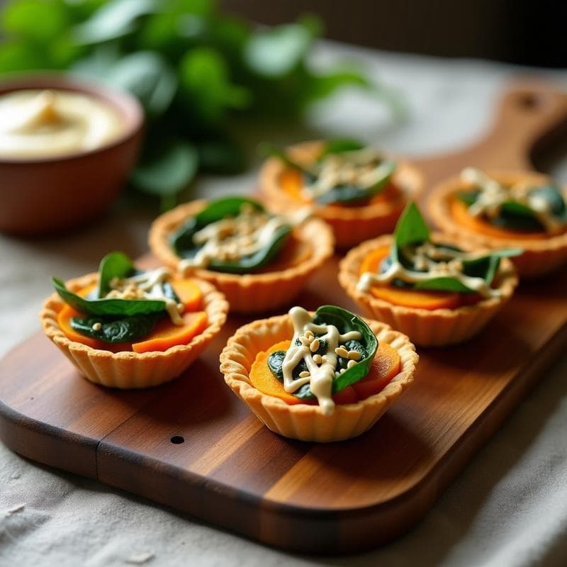Tartaletas de Batata y Espinacas con Crema de Tahini: Aperitivo Vegano y Sin Gluten