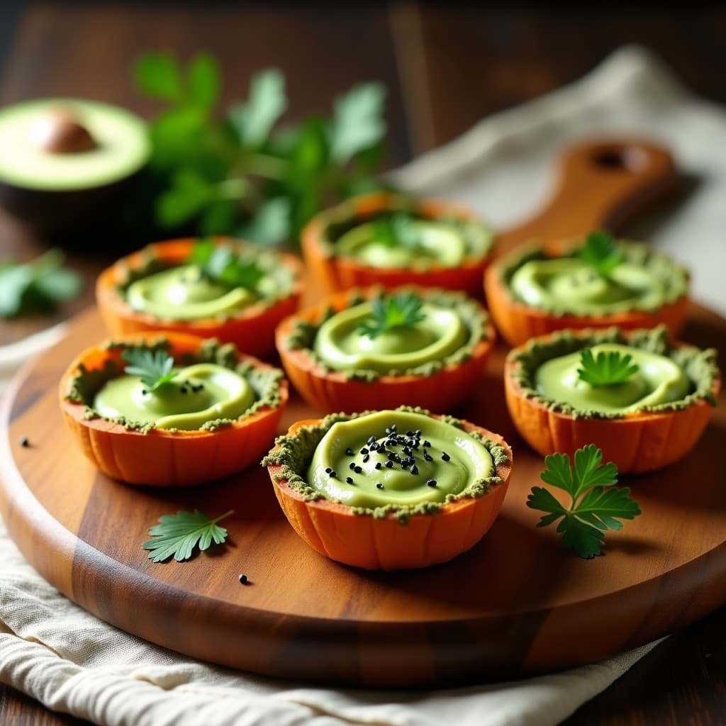 Tartaletas de Batata y Espirulina: Aperitivo Crujiente Vegano con Dip de Aguacate