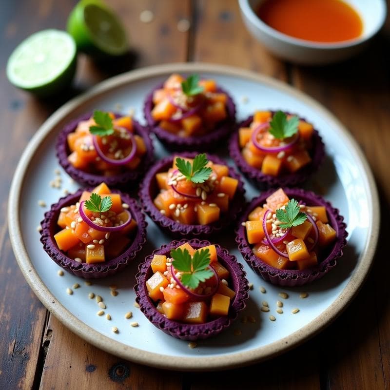 Tartaletas de Batata Morada y Ceviche de Champiñones: Receta Peruana Vegana en Molde de Silicón
