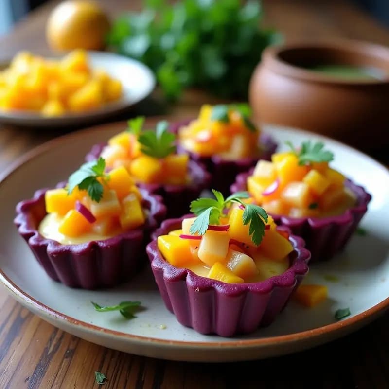 Tartaletas de Batata Morada y Ceviche de Mango: Receta Fusion Peruano-Japonesa en Airfryer