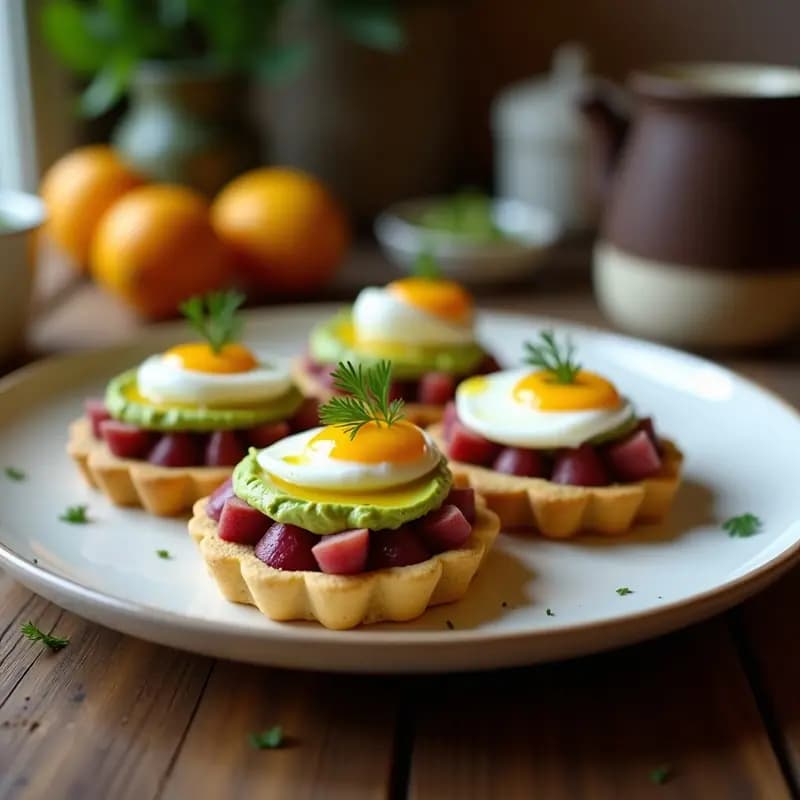 Tartaletas de Batata Morada y Crema de Aguacate con Huevo Poché: Desayuno Francés en Thermomix