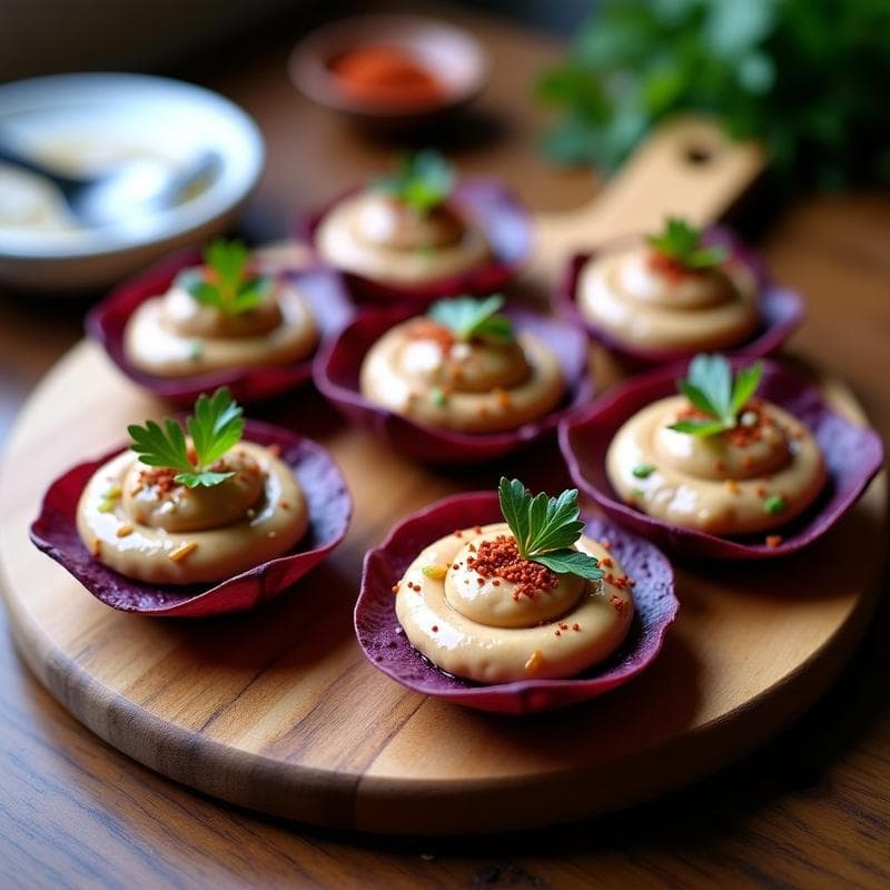 Tartaletas de Batata Morada y Hummus de Berbere: Aperitivo Etíope Vegano y Sin Horno