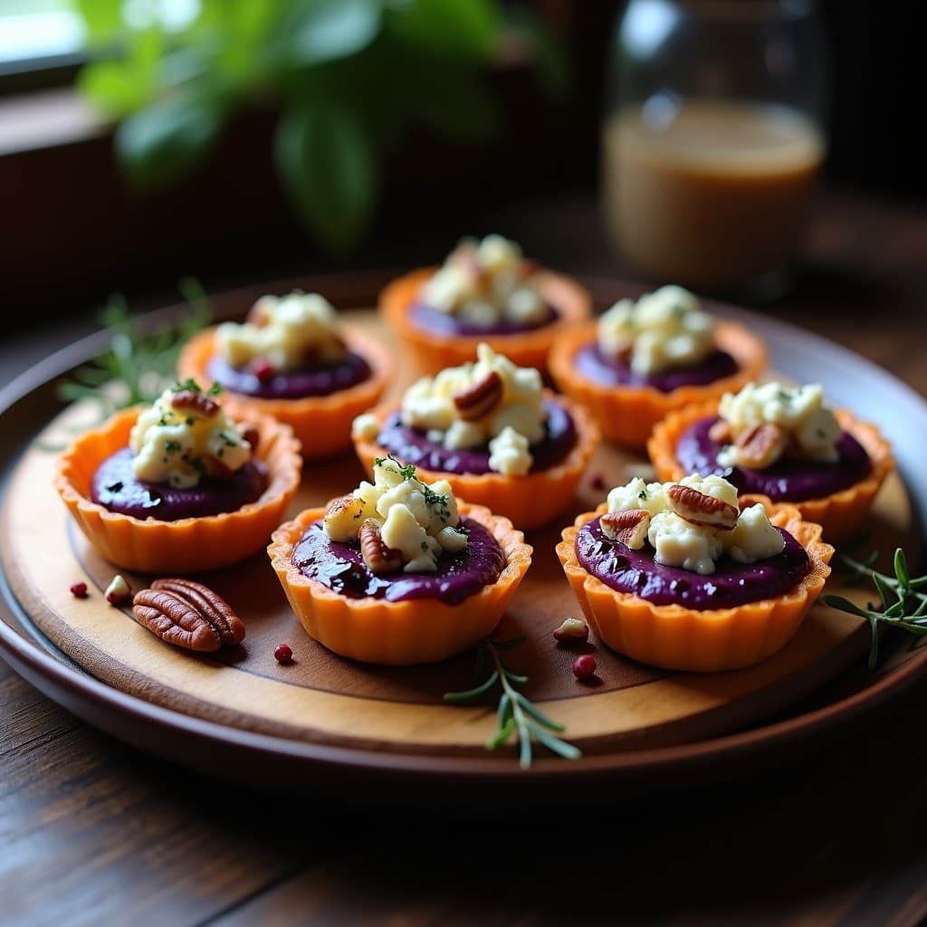 Tartaletas de Batata Morada y Queso Azul: Receta Dulce-Salada con Reducción de Vino Tinto