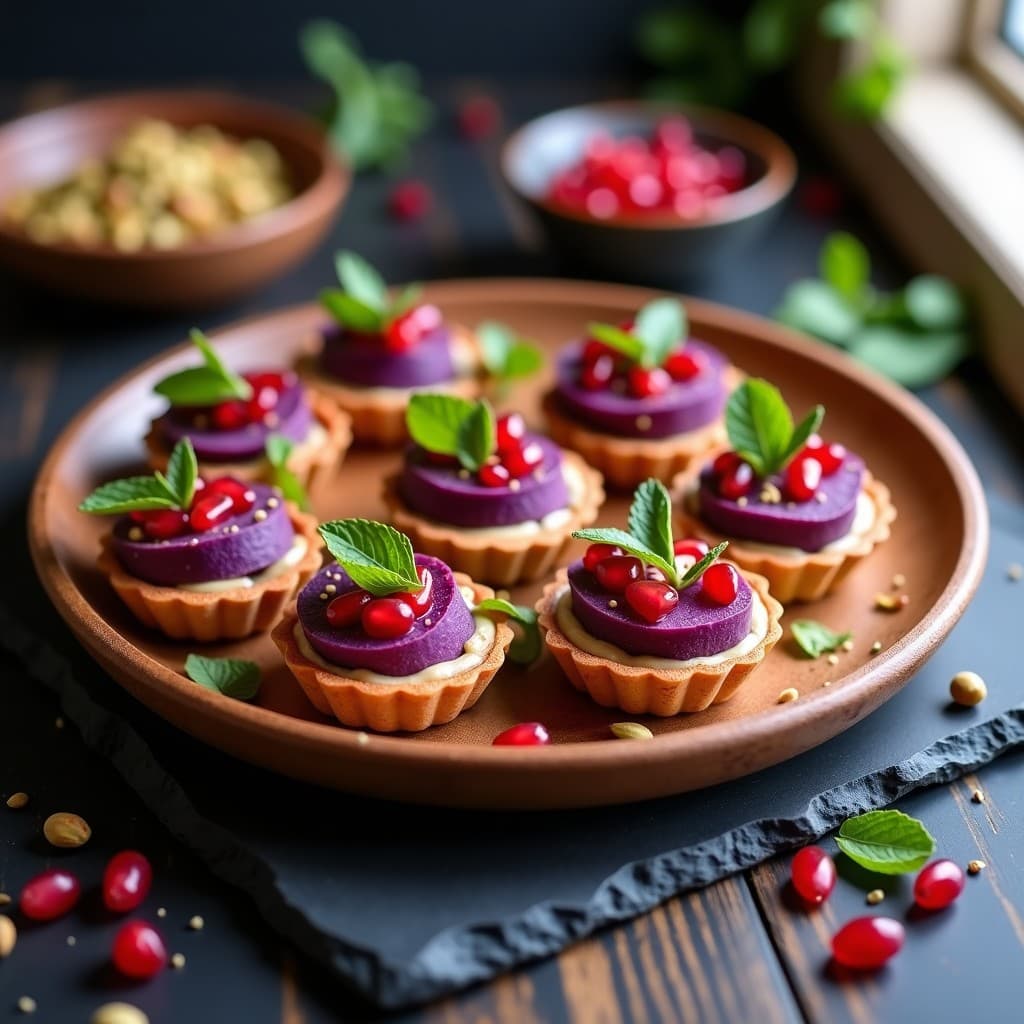Tartaletas de Batata Morada y Tahini: Aperitivo Vegano con Toque Libanés