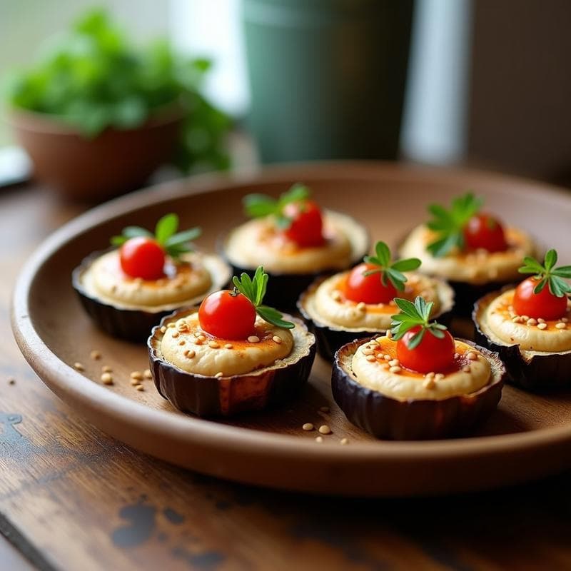 Tartaletas de Berenjena con Hummus Ahumado: Receta Vegana Sin Horno en 20 Minutos