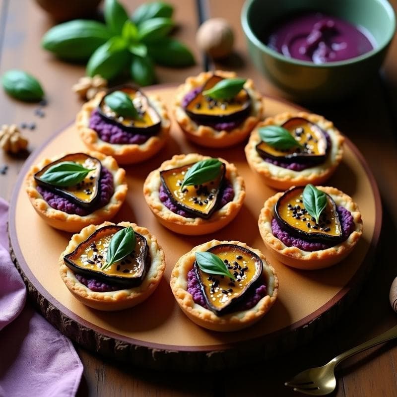 Tartaletas de Berenjena Asada y Pesto de Albahaca Morada: Entrante Vegano Italiano