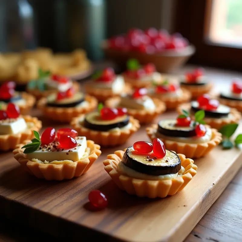 Tartaletas de Berenjena Asada y Queso de Almendras con Vinagreta de Granada: Aperitivo Persa
