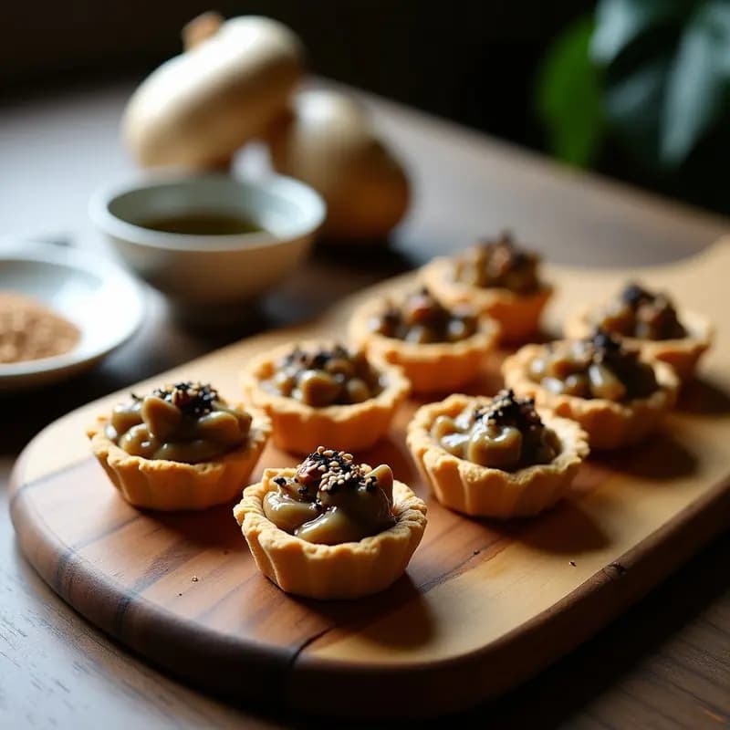 Tartaletas de Base de Cacahuete con Cremoso de Hongos Shiitake y Trufa Negra: Aperitivo Japones Vegano en 25 Minutos
