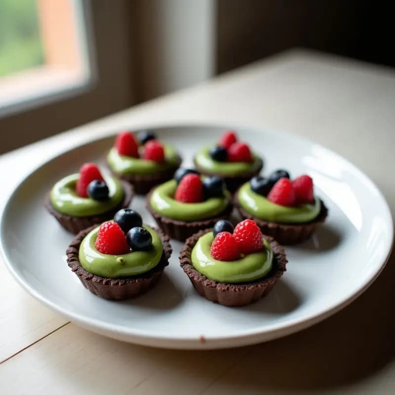 Tartaletas de Base de Cacao y Almendras con Crema de Matcha: Postre Crudivegano