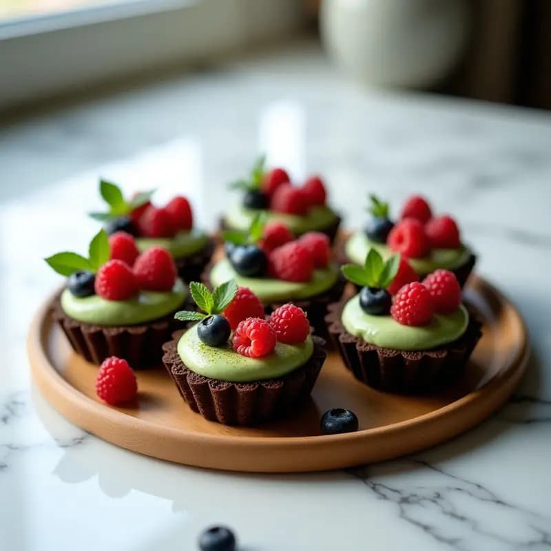 Tartaletas de Base de Café con Crema de Matcha y Frutos del Bosque: Postre Fusion Japón-Colombia