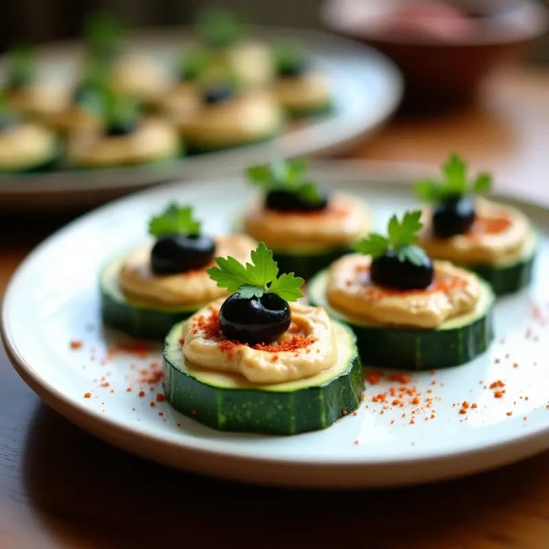 Tartaletas de Base de Calabacín con Relleno de Hummus y Aceitunas Taggiasche: Aperitivo Italiano Sin Horno