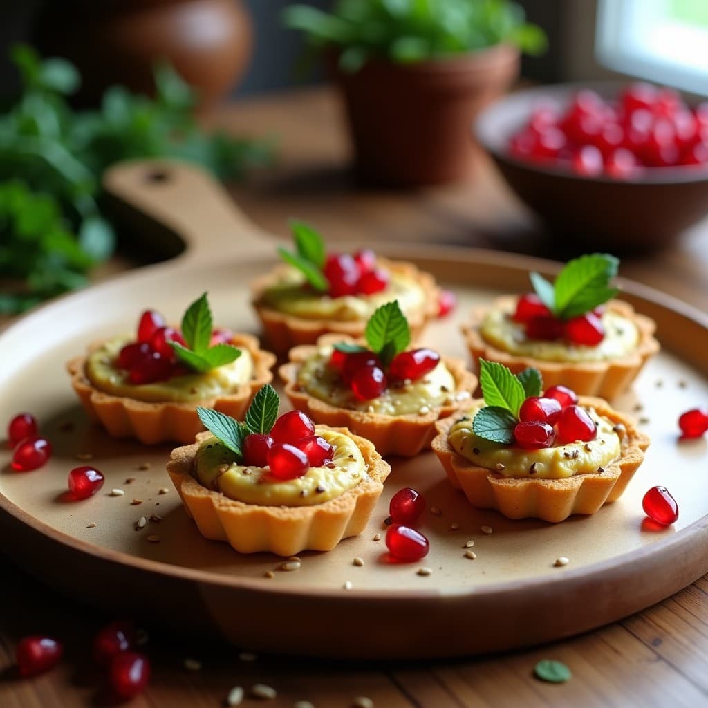 Tartaletas de Calabacín y Hummus con Granos de Granada: Receta Libanesa Vegana