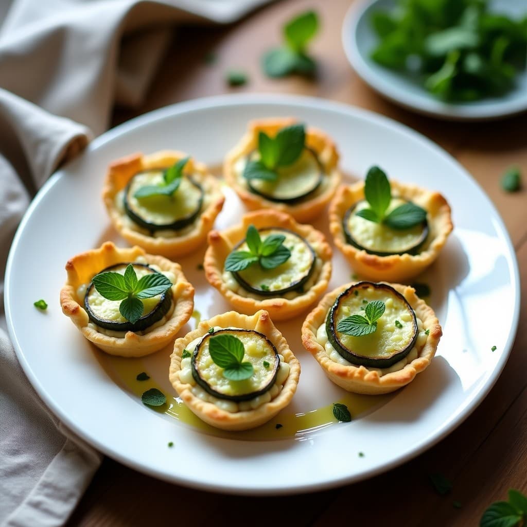Tartaletas de Calabacín y Queso de Anacardos: Aperitivo Vegano con Vinagreta de Menta