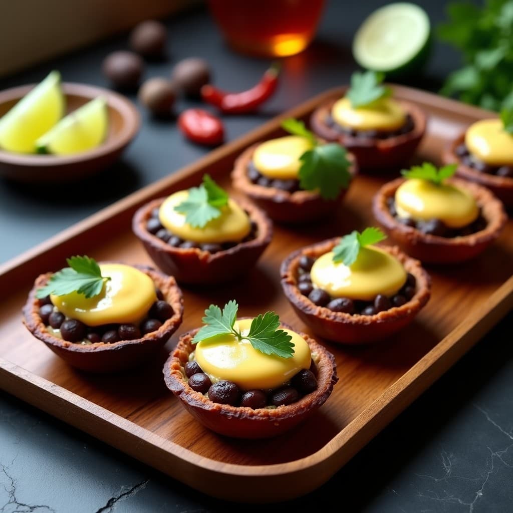 Tartaletas de Masa de Camote con Relleno de Frijoles Negros y Queso Vegano: Aperitivo Mexicano Sin Gluten