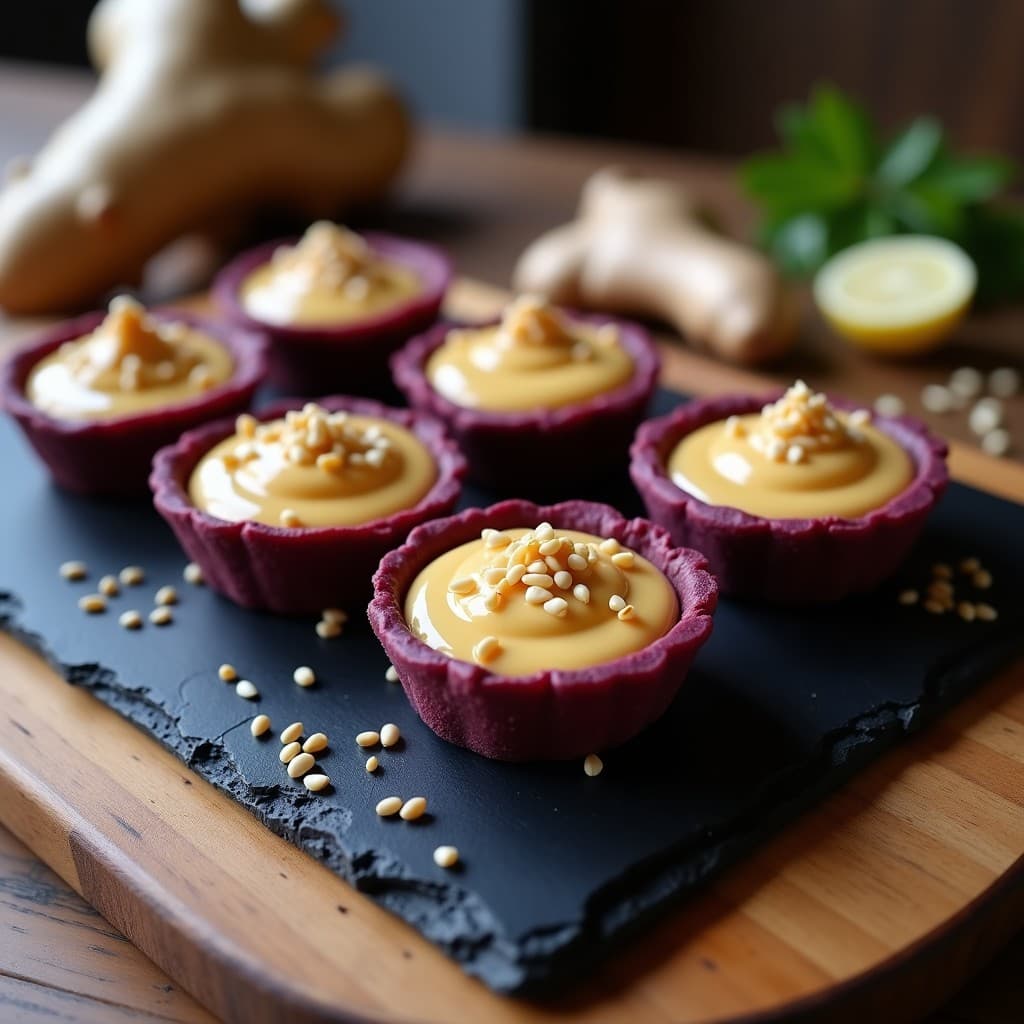 Tartaletas de Masa de Camote Morado con Relleno de Cacahuate y Miso: Postre Filipino Sin Horno