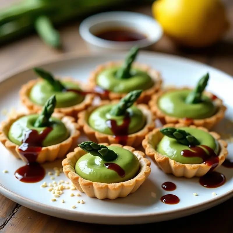 Tartaletas de Base de Semillas de Cáñamo con Crema de Espárragos Trigueros y Việt Nam Salsa de Soja