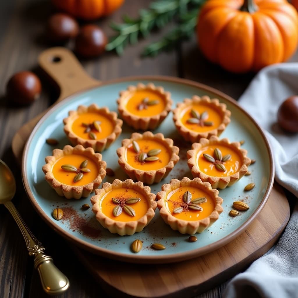 Tartaletas de Base de Castaña y Relleno de Calabaza con Queso Vegano: Postre Francés Sin Gluten