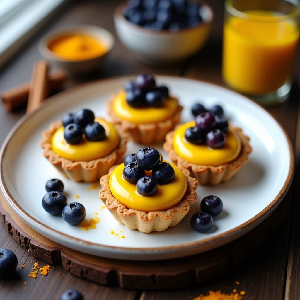 Tartaletas de Harina de Castaña y Crema de Cúrcuma con Arándanos Liofilizados: Postre Sin Azúcar