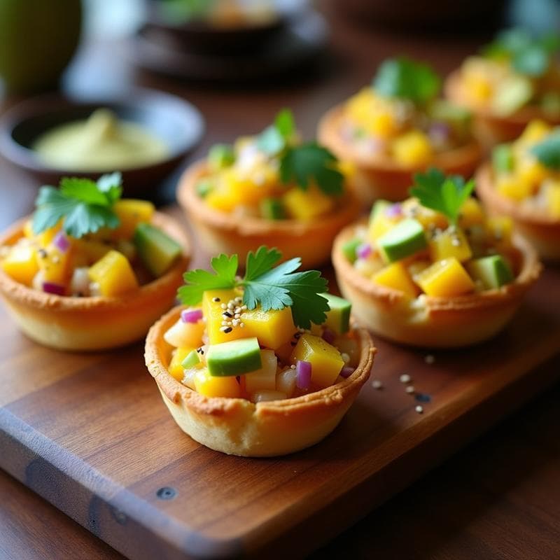 Tartaletas de Ceviche de Mango y Corvina: Entrante Peruano Vegano con Toque de Ají Limón