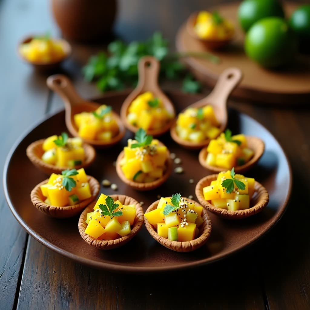 Tartaletas de Ceviche de Mango y Pepino: Entrante Peruano en Cuchara Sin Gluten