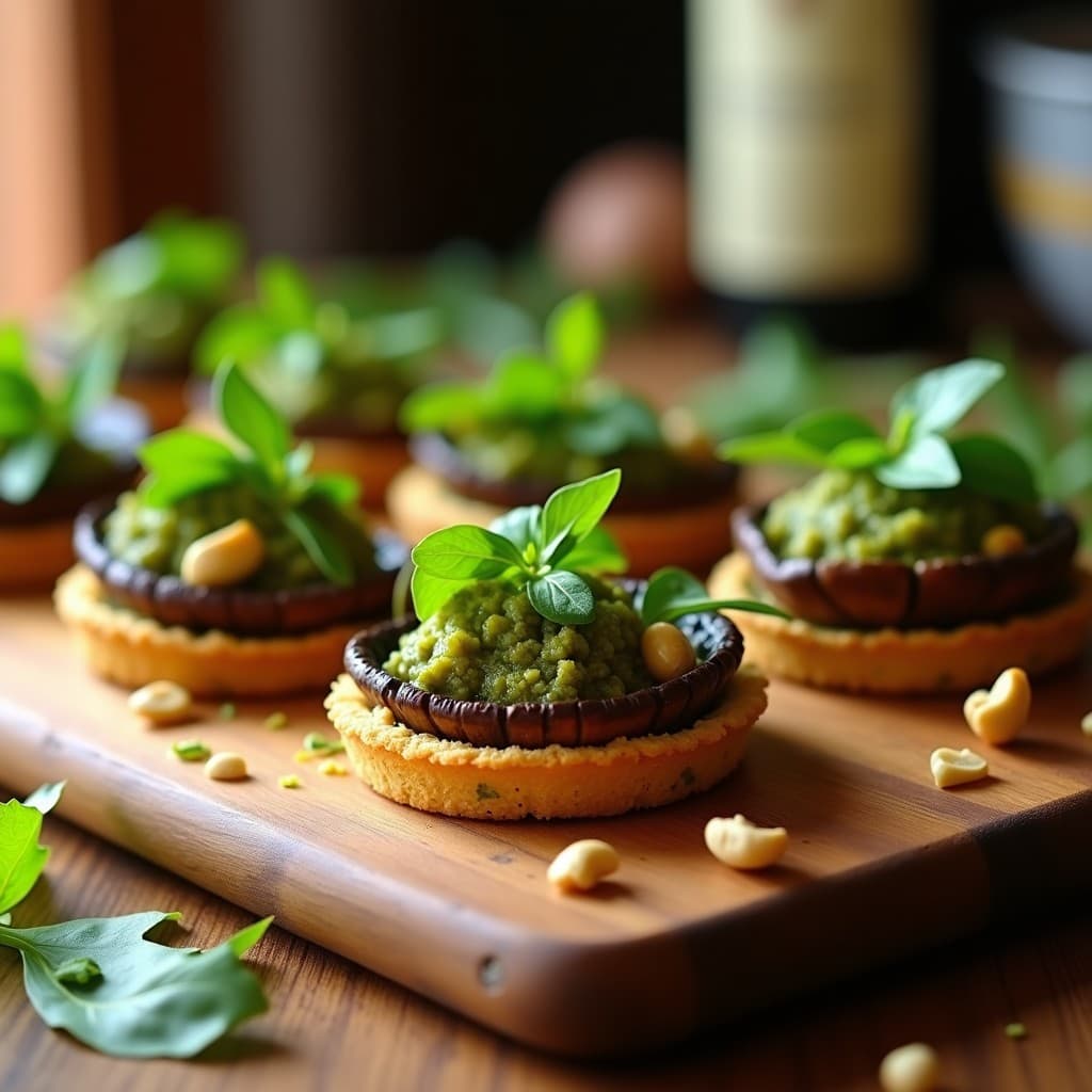 Tartaletas de Champiñones Portobello y Pesto de Arugula: Aperitivo Italiano Vegano en 15 Minutos