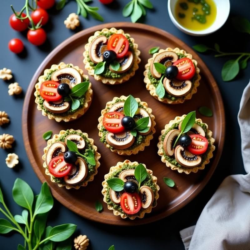 Tartaletas de Champiñones Portobello y Pesto de Rúcula: Receta Vegana Sin Horno