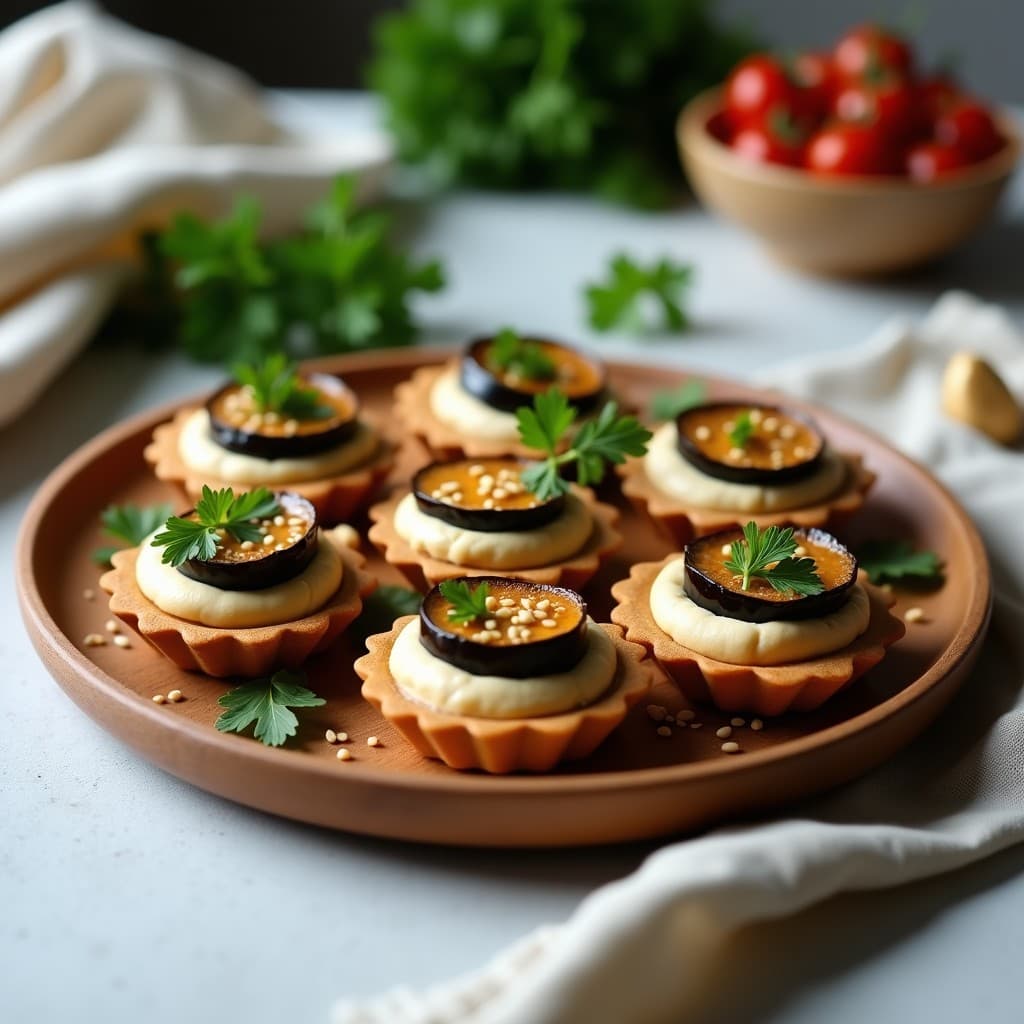 Tartaletas de Base de Chía con Relleno de Berenjena Ahumada y Hummus: Entrante Crudivegano