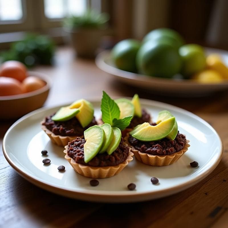 Tartaletas de Chocolate y Aguacate con Relleno de Frambuesas: Postre Francés Vegano y Sin Horno