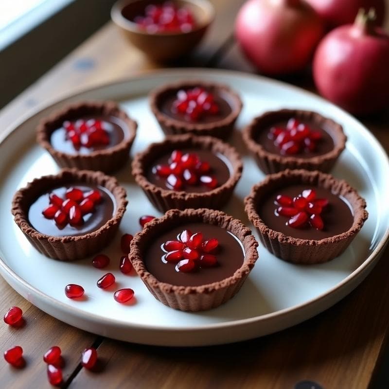Tartaletas de Chocolate 85% y Aguacate con Topping de Granada: Postre Vegano Raw