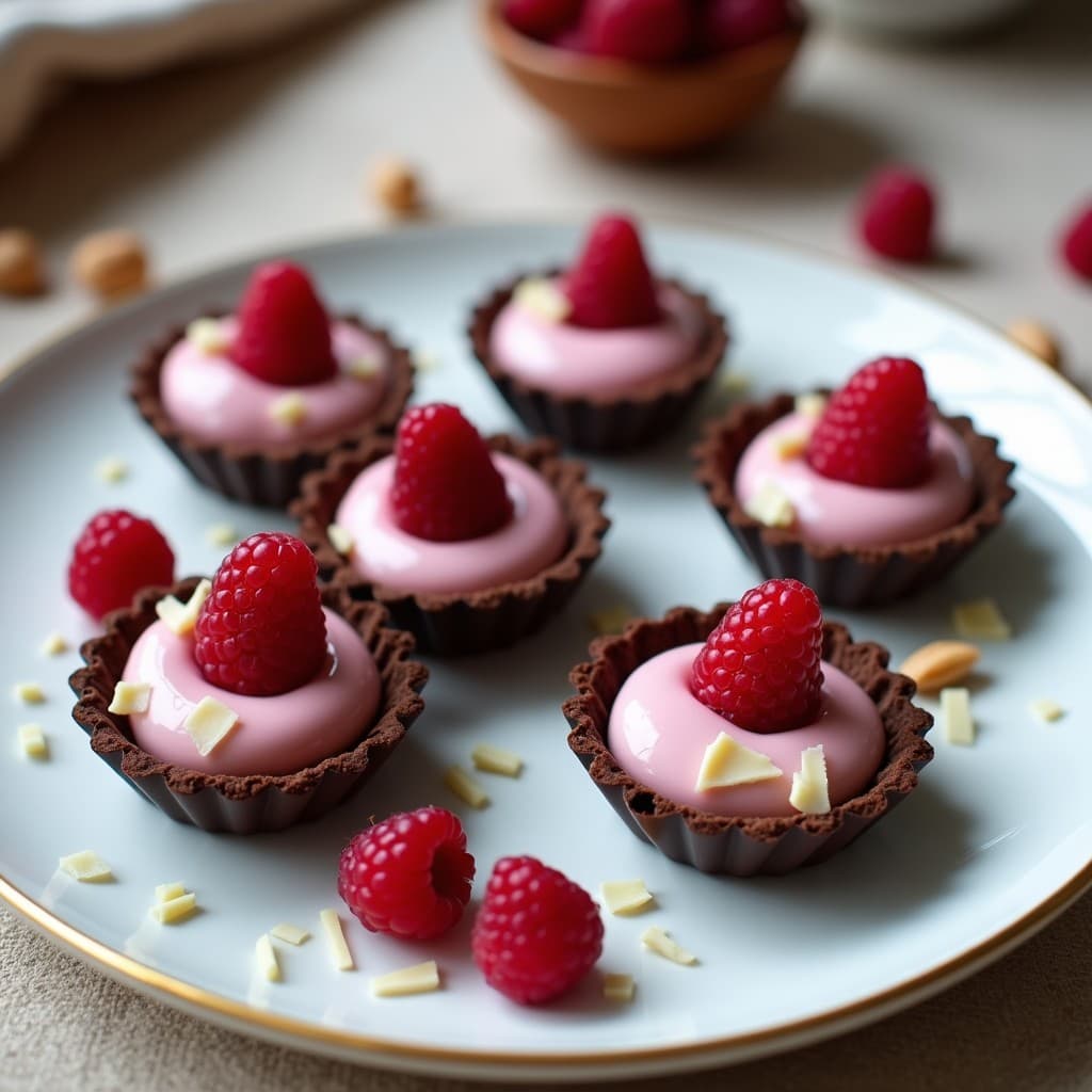 Tartaletas de Chocolates y Avellanas con Relleno de Crema de Frambuesa: Postre Francés Sin Horno