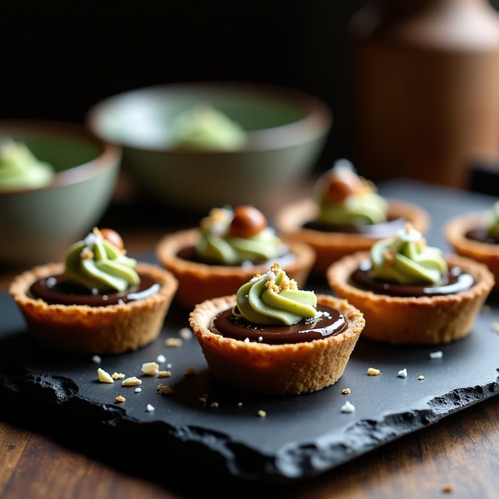 Tartaletas de Chocolate y Avellanas con Crema de Wasabi: Postre Japonés Dulce-Picante